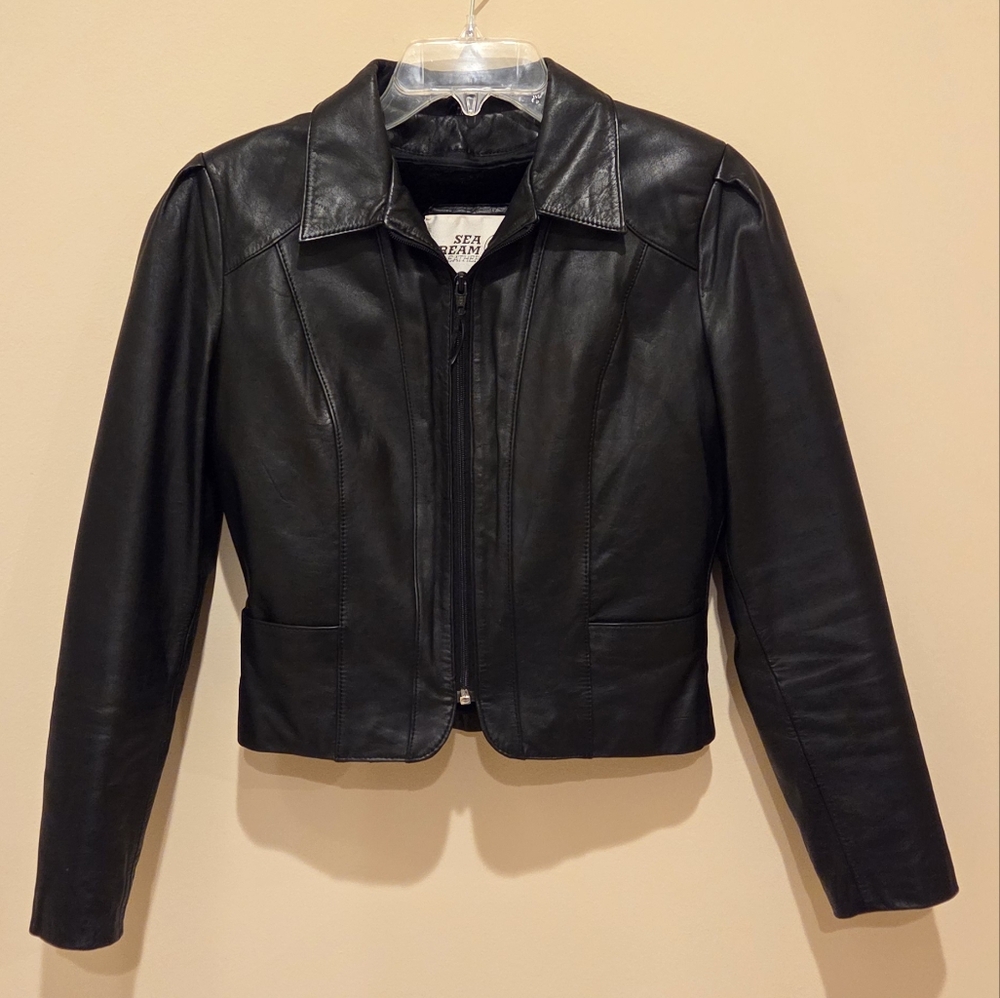 Vintage fleece-lined cropped leather jacket